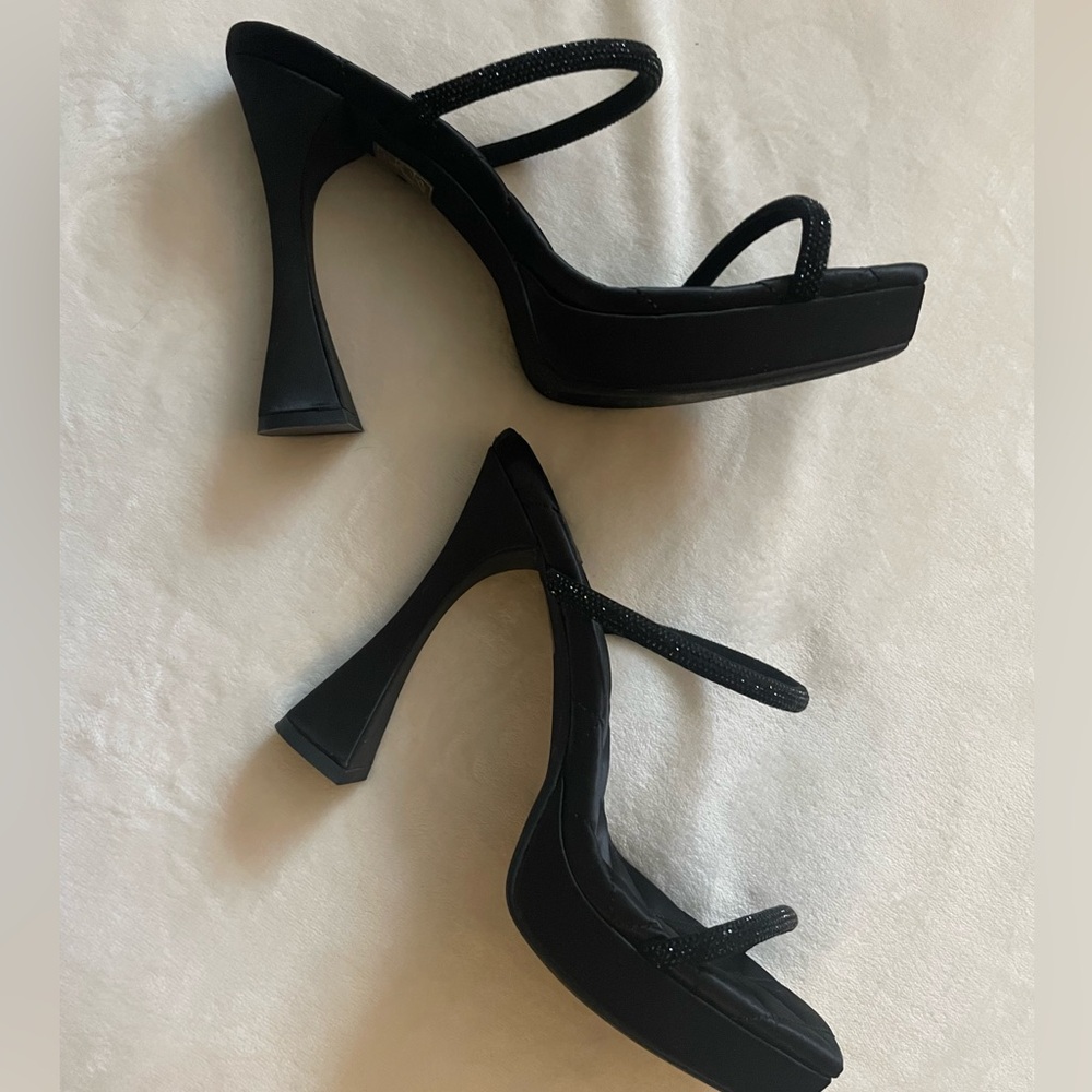 Jeffrey Campbell Black Sparkly Quilted Women's Square Toe Sandal Heels - Picture 2 of 10